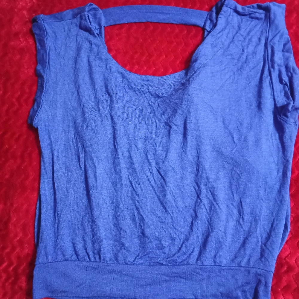 Crown Blue Asymmetrical Cut-Out Tank Top